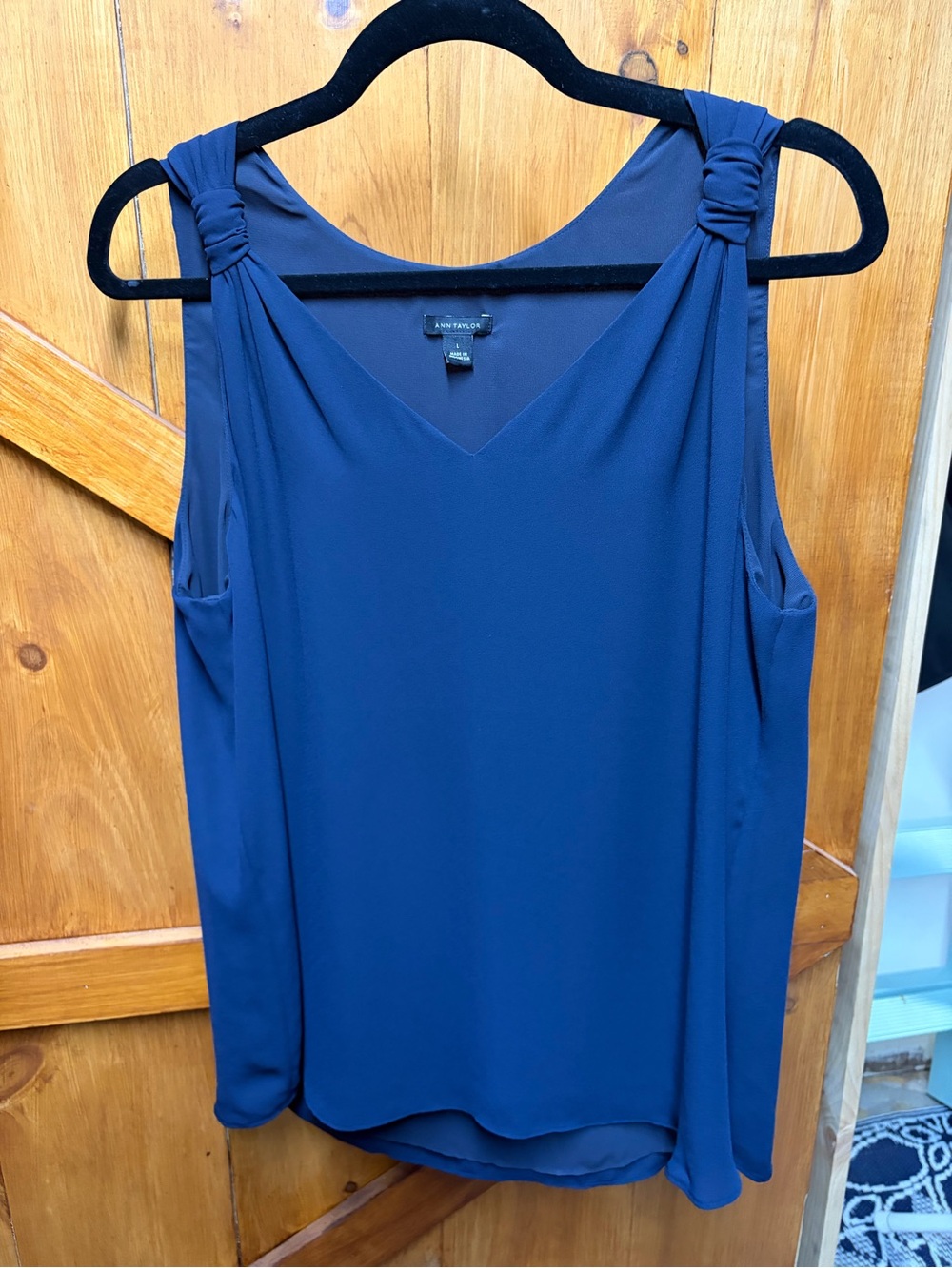 Ann Taylor Navy Knot-Shoulder V-Neck Camisole